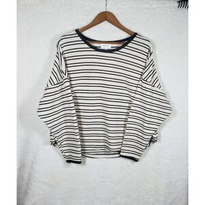 Bohme Striped Waffle Knit Crew Neck Long Sleeve Casual Top Women's Size M